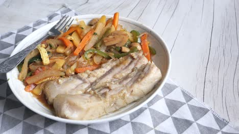 grilled fish with stir-fried vegetables