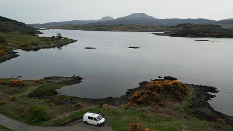 vanlife scotland mountain valley and lake drone 4k