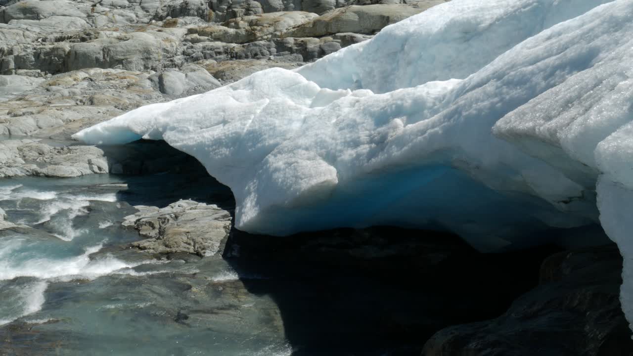 glacier ice sheet with melt water flowing underneath