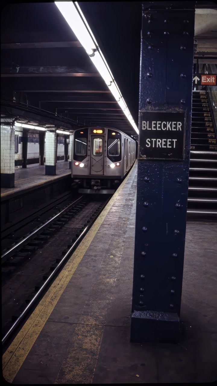 Subway Train Arriving at Bleecker Street Station in New York City