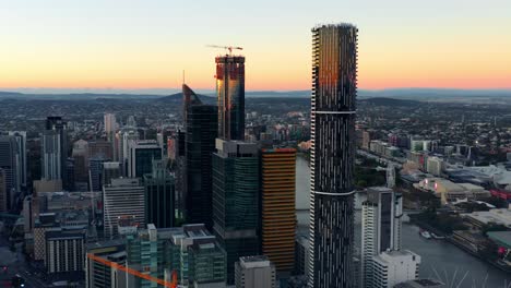 meriton suites herschel street in brisbane cbd near roma street during sunrise in qld, australia