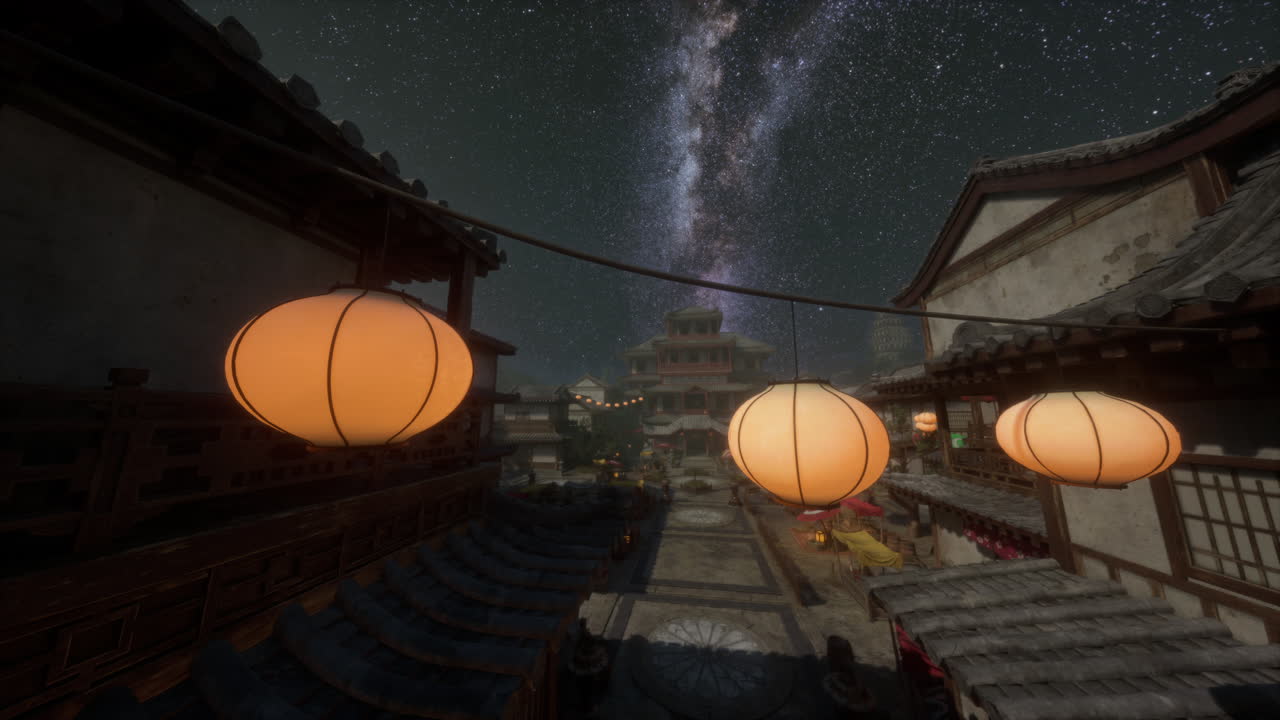 un mercado nocturno bajo la vía láctea