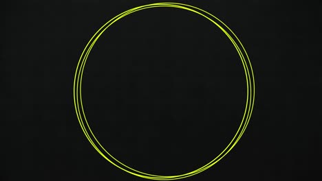 Digital-animation-of-abstract-shapes-over-circular-banner-with-copy-space-on-black-background