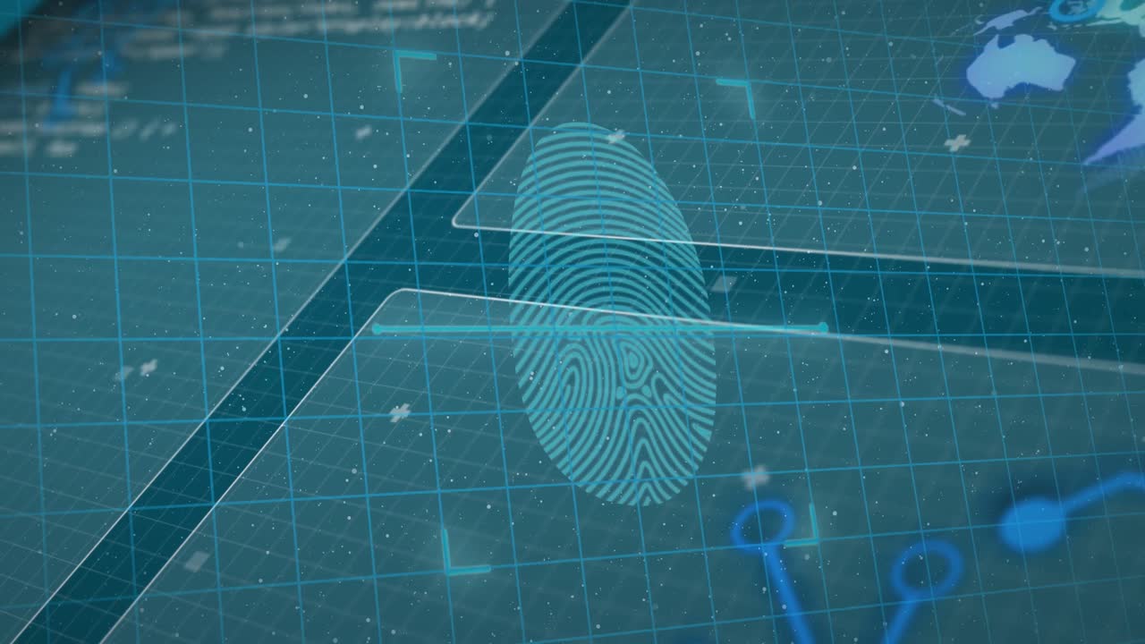Animation of fingerprint scan on a screen, cyber security check