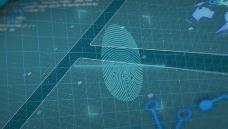 animación del escaneo de huellas dactilares en una pantalla, verificación de seguridad cibernética