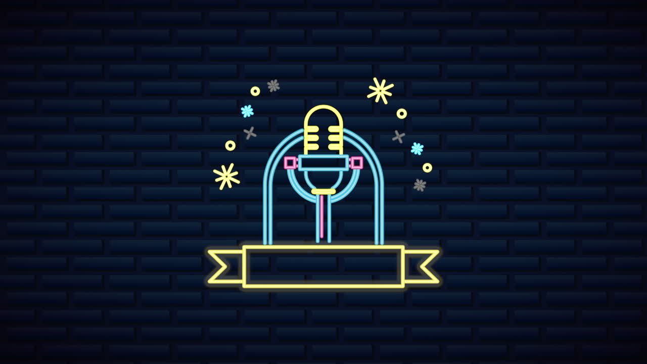 네온 조명 카라오케 라벨과 함께 벽