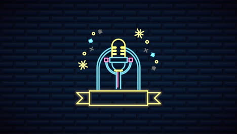pared con etiqueta de karaoke de luz de neón
