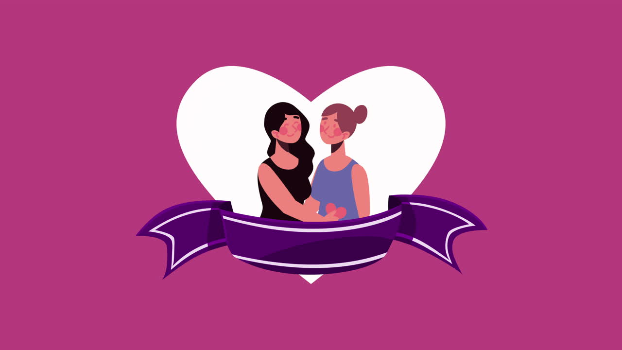 레즈비언 커플 인 하트 애니메이션