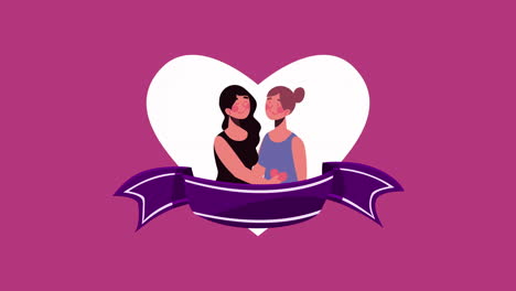 lesbians couple in heart animation