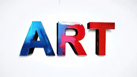 colorful 3d letters spelling art change colors against a vibrant paint splatter background on a white canvas