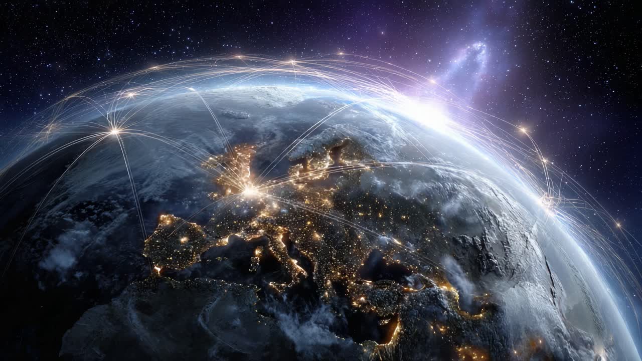 Captivating Views of Earth from Space: Illuminated Continents and Connecting Networks of Light Creating a Stunning Cosmic Landscape