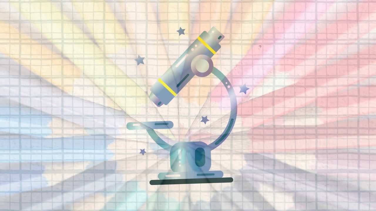 다채로운 연필이 회전하는 것에 대한 현미경 아이콘