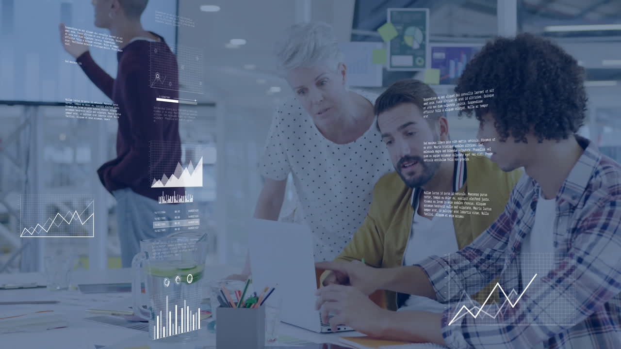 análisis de datos y gráficos animación en diversos equipos que colaboran en la oficina