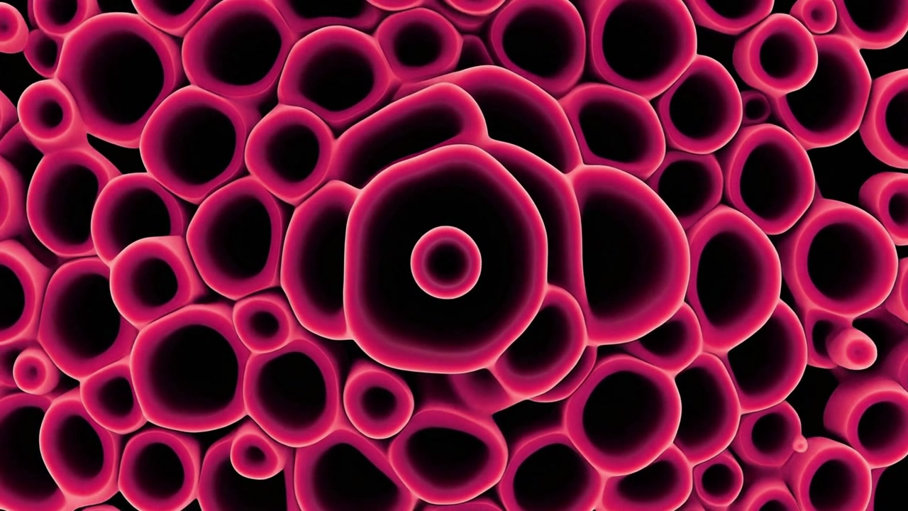 Animazione 3D astratta di strutture cellulari rosa pulsanti