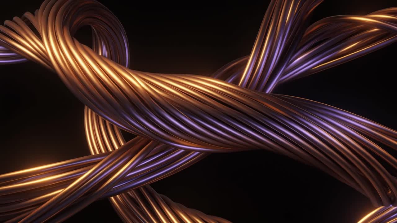Abstract Metallic Cables Twisting and Glowing on Dark Background