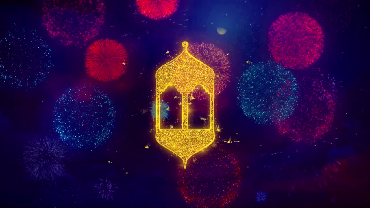 Golden Lantern with Fireworks