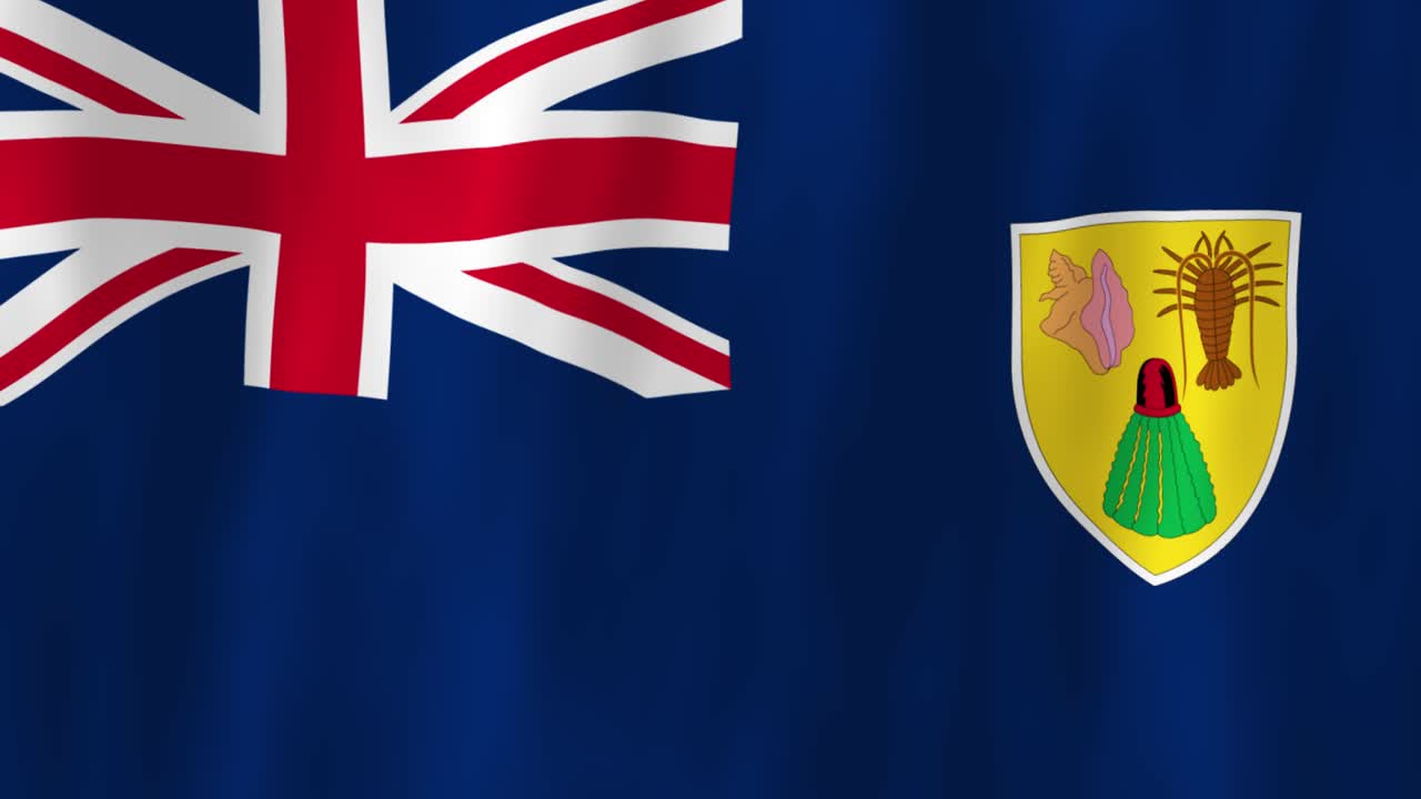 Turks and Caicos Islands flag country animation 3D symbol design waving in wind movement national patriotism world culture emblem banner republic British Overseas Territory Caribbean Union Jack blue