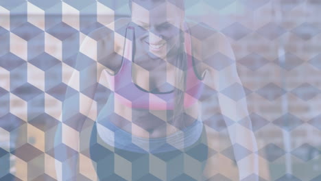 animation of white squares over woman exercising
