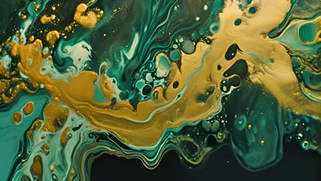 an abstract painting with gold and blue colors