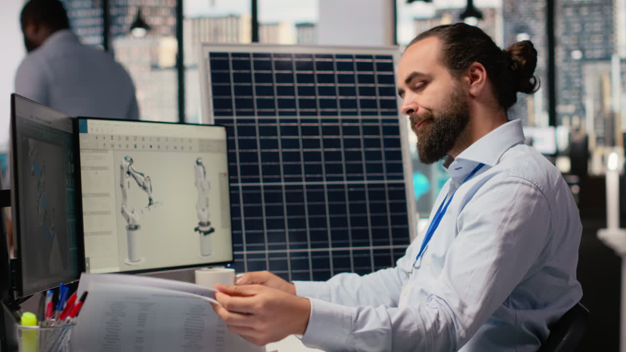 Rd Department Researcher Looking Over Documentation To Study Solar Green Energy