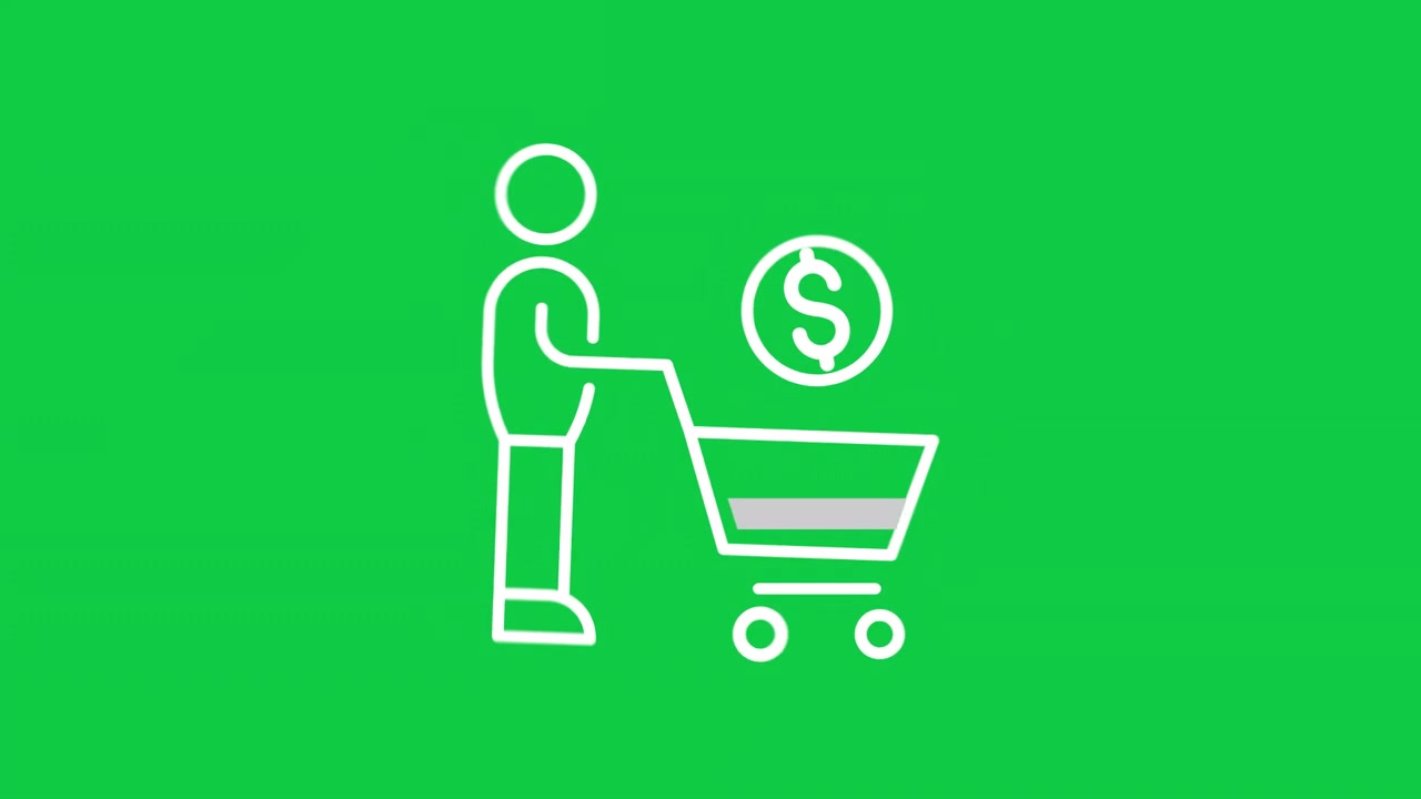 Animated Line Icon of a Person Shopping with a Dollar Coin