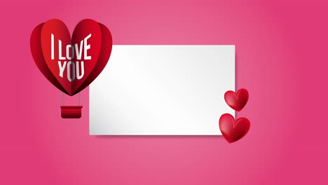 tarjeta animada del día de san valentín con globo de aire caliente