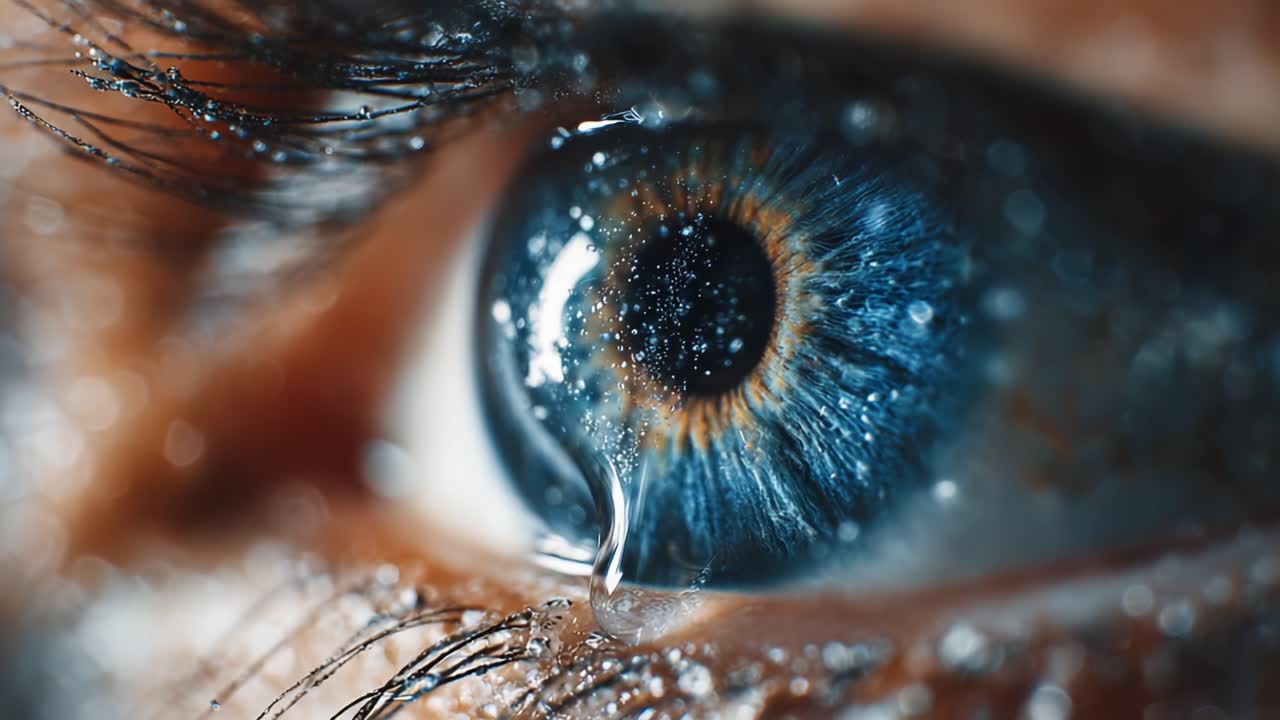 Close-Up View of a Stunning Blue Eye with Detailed Iris Patterns, Reflecting Light and Showcasing the Beauty of Human Vision in a Macro Perspective