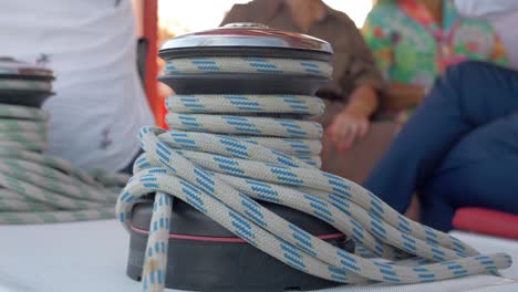 tied rope on a catamaran sailboat