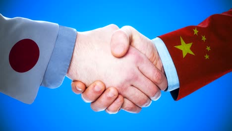 japan - china / handshake concept animation about countries and politics / with matte channel