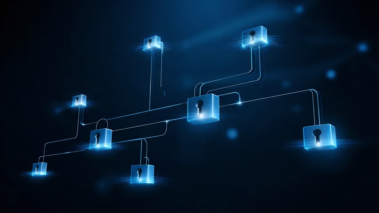 Innovative Digital Connectivity: A Visual Representation of Networked Security Systems Utilizing High-Tech Lock Icons for Enhanced Data Protection and Access Control
