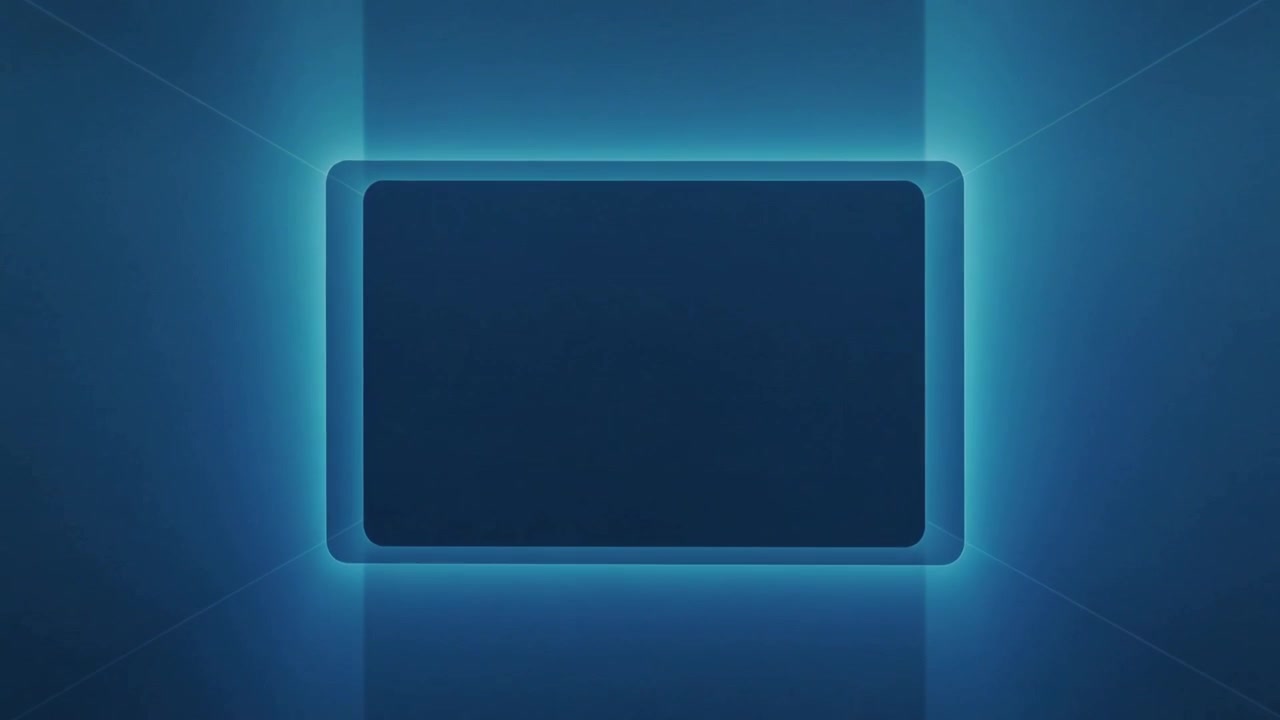 Appearing rounded panel expanding in teal chamber, cyan halo glowing, floor mirroring to showcase