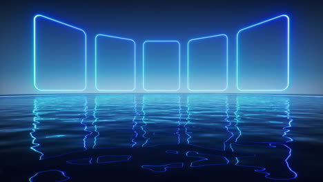 glowing neon lines with water surface background, 3d rendering.