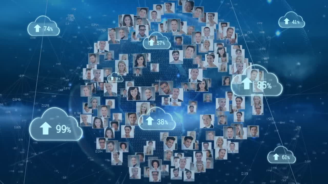 다양한 사람들의 사진을 업로드하고 회전시키는 구름의 애니메이션