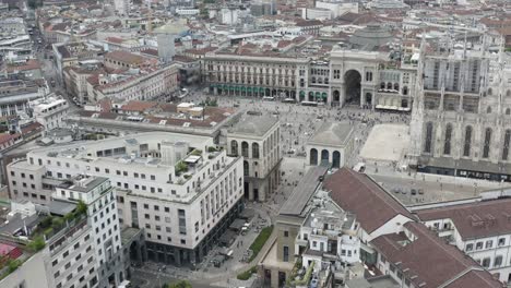 Main-square-and-Cathedral-of-Milan-city,-aerial-drone-view