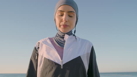 Fitness,-running-and-face-of-muslim-woman