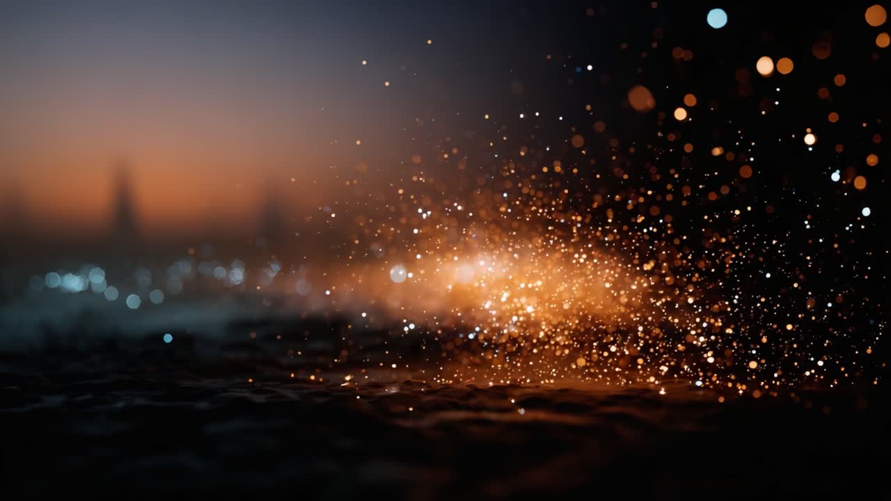 Incantevoli spruzzi di luce: una danza dinamica di particelle d'acqua che scintillano al crepuscolo, creando una straordinaria armonia visiva di colore e movimento