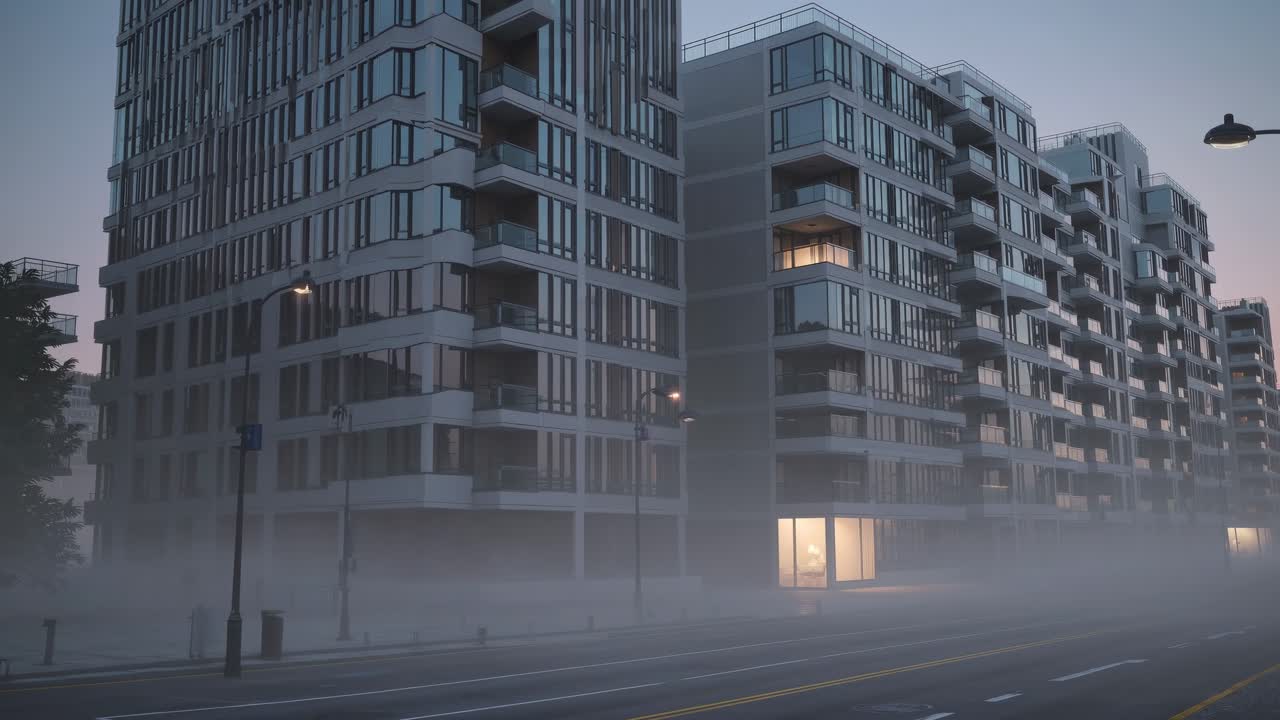 Foggy Morning City Street View