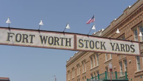 Establishing-shot-of-the-Fort-Worth-Stock-Yards-in-Fort-Worth,-Texas