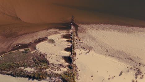 aerial view of river delta and sandbars