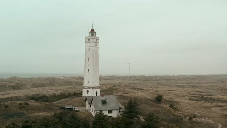 Lighthouse-in-atmospheric-weather,-in-Denmark