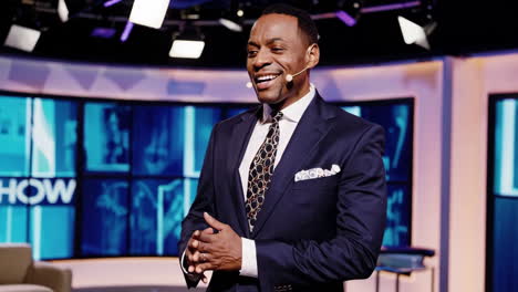 man giving a talk show speech