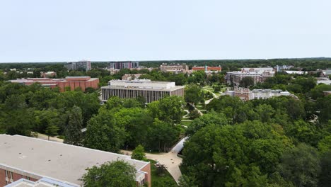 aerial of msu's campus featuring the admin building