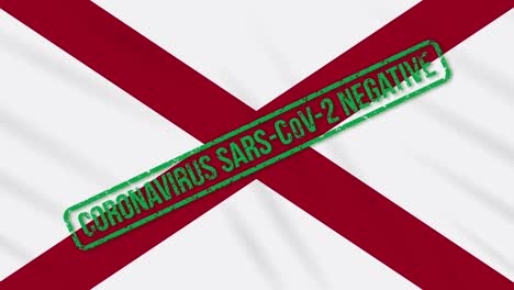 alabama us state swaying flag with green stamp of freedom from coronavirus, loop