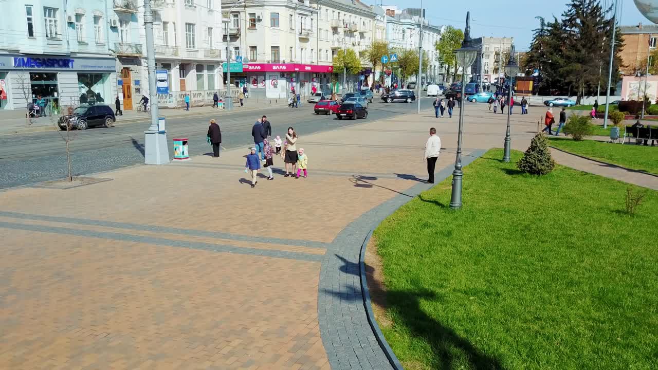 City landscape from drone. Large modern city center viewed from above