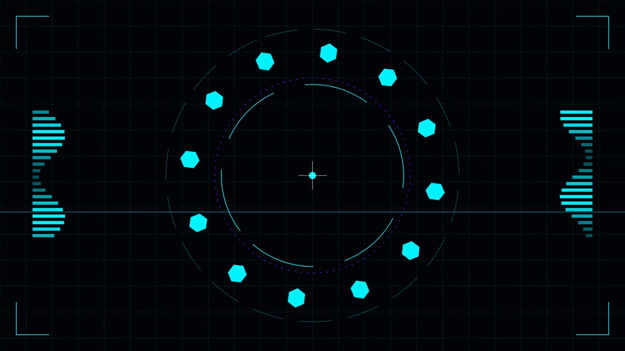 Futuristic Digital HUD Interface with Rotating Circular Elements