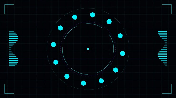Futuristic Digital HUD Interface with Rotating Circular Elements