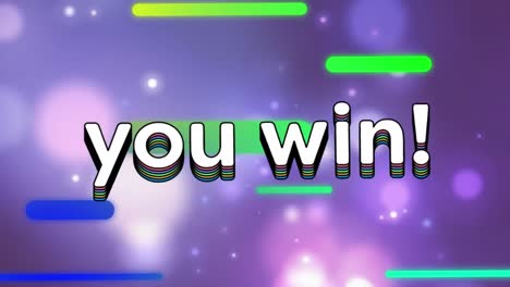 Digital-animation-of-you-win-text-against-green-shapes-and-spots-of-light-on-purple-background