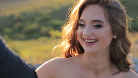 beautiful wedding couple kiss on the sunset in the mountains beautiful wedding couple kiss on the sunset in the mountains