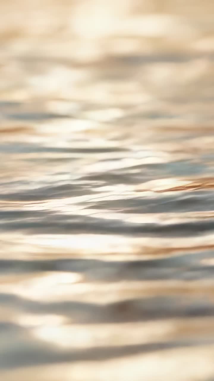 Vertical video: Shimmering water surface at lake rippling from light breeze, casting bokeh glints