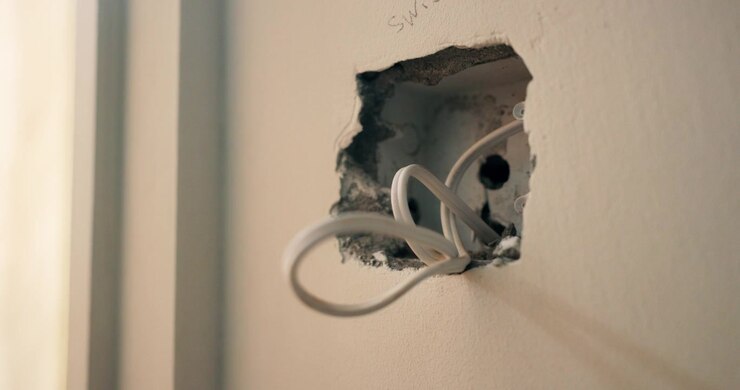 Exposed Electrical Wiring in a Wall During Home Renovation